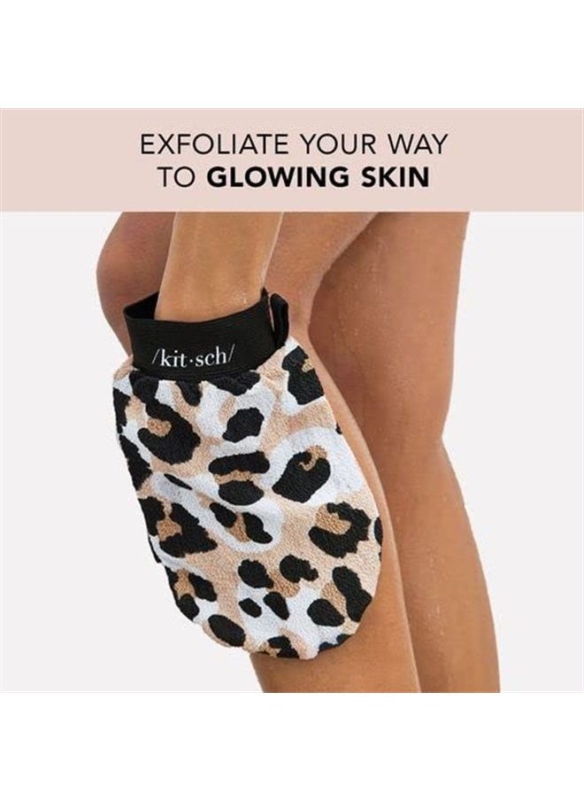 Kitsch Exfoliating Glove - Eco Friendly Exfoliating Body Scrubber | Body Exfoliator Detoxifying Skin | Exfoliating Mitt for Skin Cell Renewal | Dead Skin Remover for Body | Shower Gloves (Leopard)  - Image 2