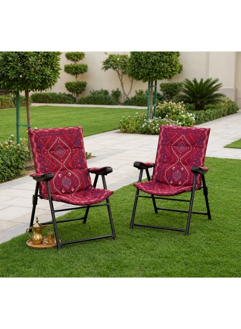 SEGADTY 1+1 Package from SEGADTY Foldable Camping Chair with Arm-Rest Set + 2 Free packing bag– Portable Lightweight Kashan Design Chairs, 105×55 cm,Red, Durable Steel Frame for Outdoor & Home Use - Image 1