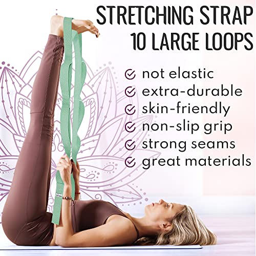 TECEUM [NEW 2023] TECEUM Yoga Stretching Strap 10 Loops Non-Elastic Strap - Home Workout Stretch Strap for Physical Therapy, Yoga, Pilates cttn 1 in LtG - Image 2