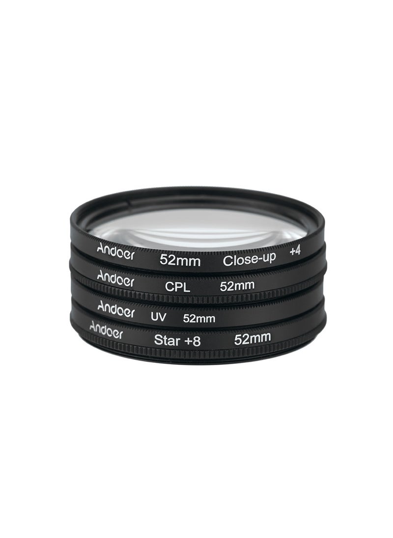 ANDOER - Andoer 52mm UV+CPL+Close-Up+4 +Star 8-Point Filter Circular Filter Kit Circular Polarizer Filter Macro Close-Up Star 8-Point Filter with Bag for Nikon Canon Pentax Sony DSLR Camera - Image 1