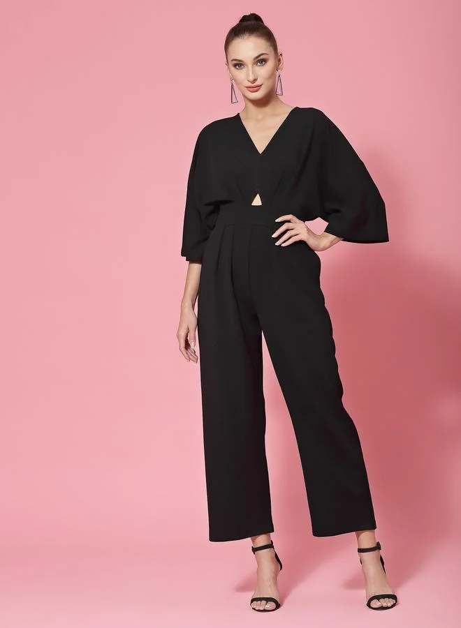 Kassually Kassually Solid V-Neck Straight Leg Jumpsuit