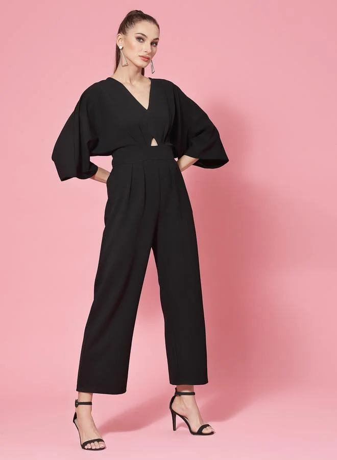 Kassually Kassually Solid V-Neck Straight Leg Jumpsuit