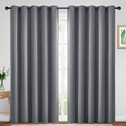 Yakamok Blackout Curtains Room Darkening Thermal Insulated Window PanelsSolid Grommet Top Drapes for BedroomLiving Room70Wx84L Grey 2 Panels