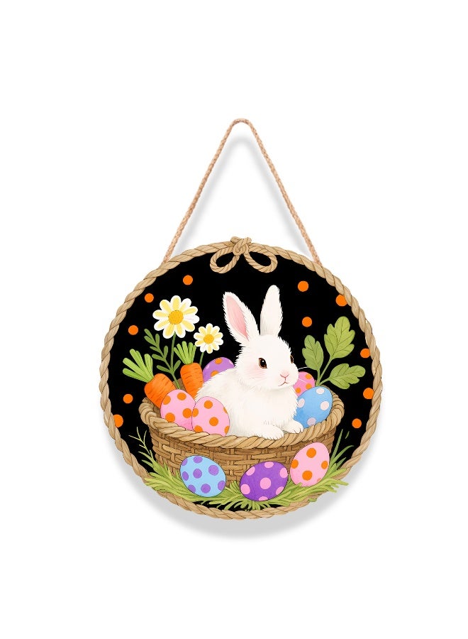 Easter Wooden Round Door Sign with Bunny and Easter Egg Decor