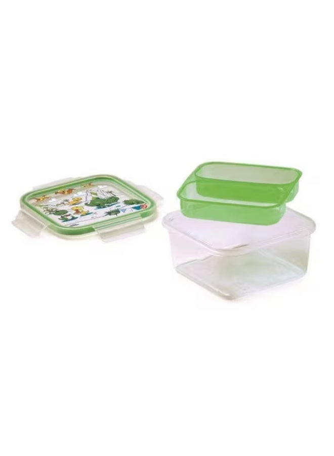 سنيبس علبة غداء مربعة عالية الجودة للأطفال بتصميم ديناصور، لون أخضر وشفاف، سعة 0.80 لتر - Image 2