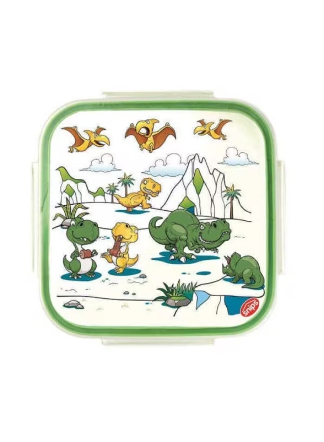 سنيبس علبة غداء مربعة عالية الجودة للأطفال بتصميم ديناصور، لون أخضر وشفاف، سعة 0.80 لتر - Image 4