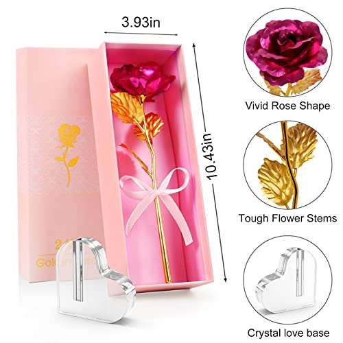 Beferr Christmas Birthday Gifts for Women Mom Christmas Galaxy Rose Glass Crystal Flowers with Heart-Shaped Base Eternal Roses Forever Preserved Flowers Xmas Gift for Grandma Wife Sister Her, Pink - Image 2