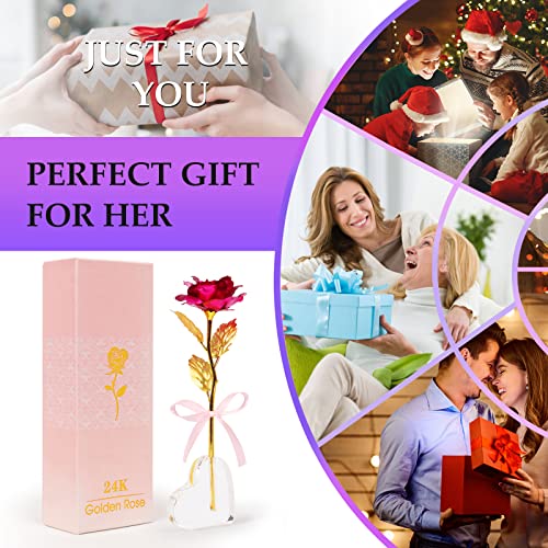 Beferr Christmas Birthday Gifts for Women Mom Christmas Galaxy Rose Glass Crystal Flowers with Heart-Shaped Base Eternal Roses Forever Preserved Flowers Xmas Gift for Grandma Wife Sister Her, Pink - Image 5
