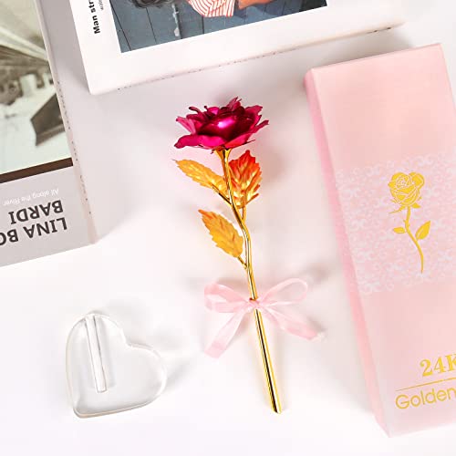 Beferr Christmas Birthday Gifts for Women Mom Christmas Galaxy Rose Glass Crystal Flowers with Heart-Shaped Base Eternal Roses Forever Preserved Flowers Xmas Gift for Grandma Wife Sister Her, Pink - Image 3