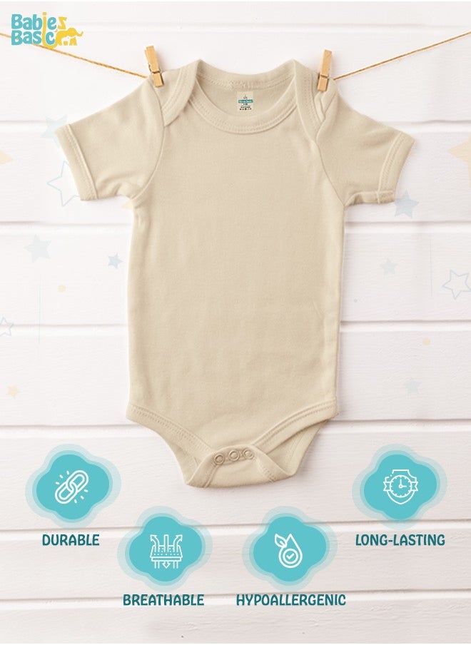 Babies Basic 100% Super Soft Cotton, Short Sleeves Romper/Bodysuit, For New Born To 24Months, Set Of 3 - Pink, Lemon, Cream  - Image 3