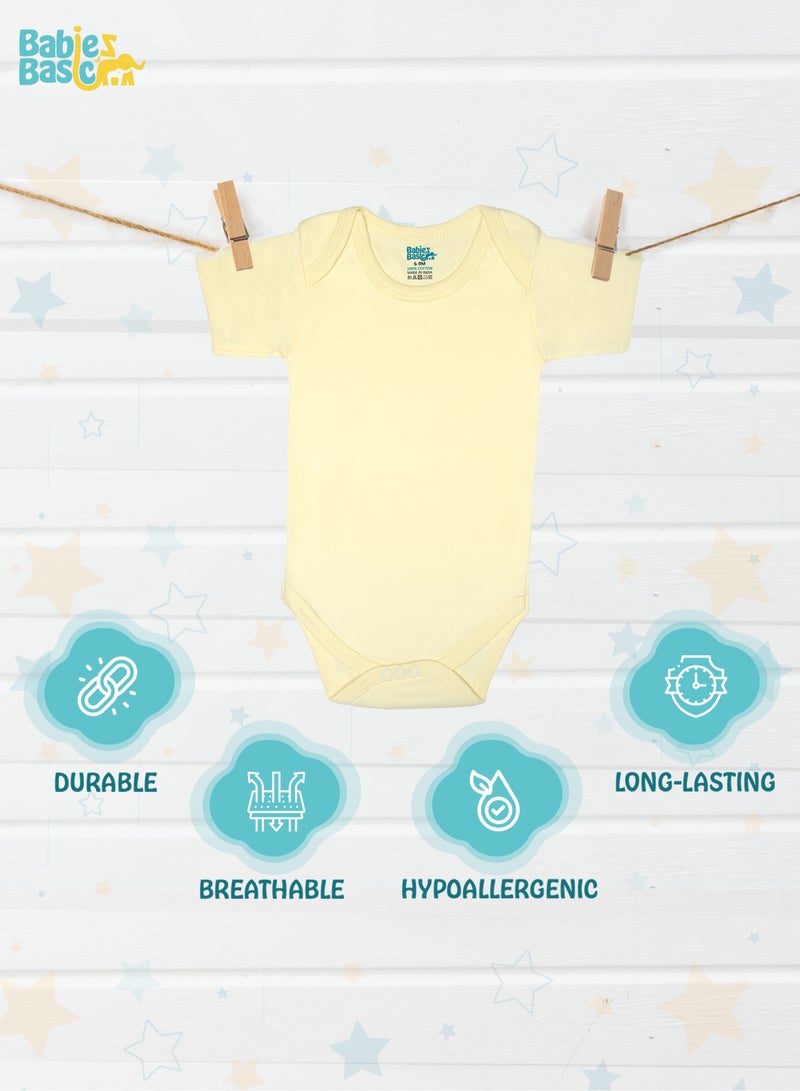 Babies Basic 100% Super Soft Cotton, Short Sleeves Romper/Bodysuit, For New Born To 24Months, Set Of 3 - Pink, Lemon, Cream  - Image 3