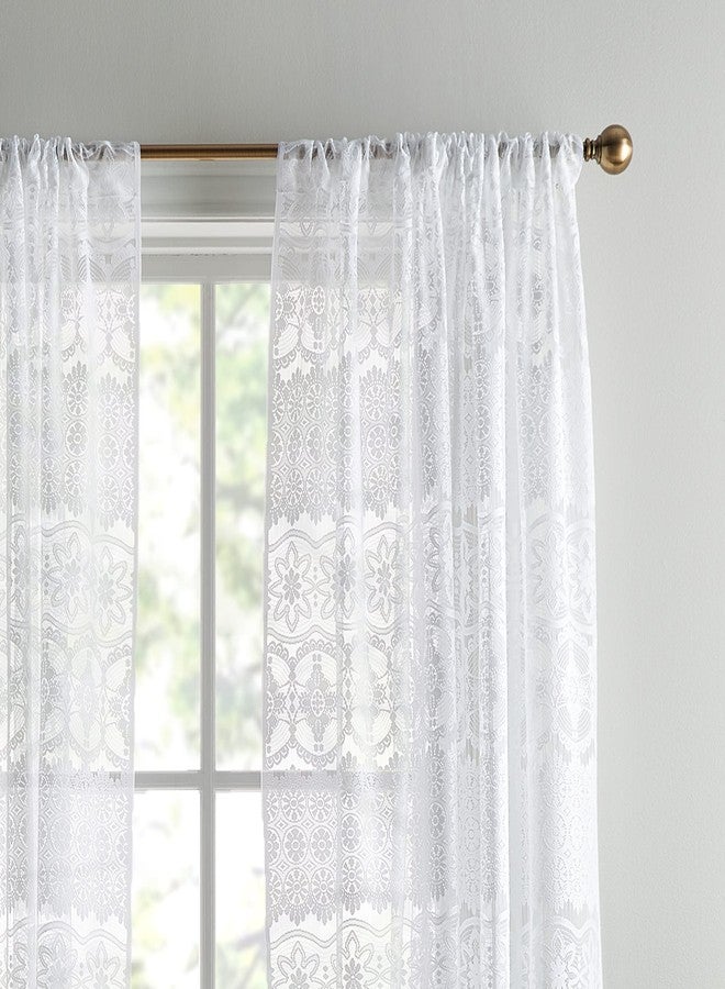 CHF Boho Curtains Sheer Curtains Lace Vintage Tassel Fringe Window Curtain Panel for Bedroom, Living Room, Dorm Room, Rod Pocket, 1 Panel, 60” W x 84”L, White - Image 2