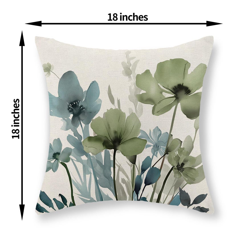 JEFERSO Floral Pillow Covers 18x18 Inch Set of 2 Blue Sage Green Throw Pillows Vintage Flowers Seasonal Decorative Spring Summer Outdoor Pillow Cases Farmhouse Linen Cushion Cover for Couch Home Decor - Image 2