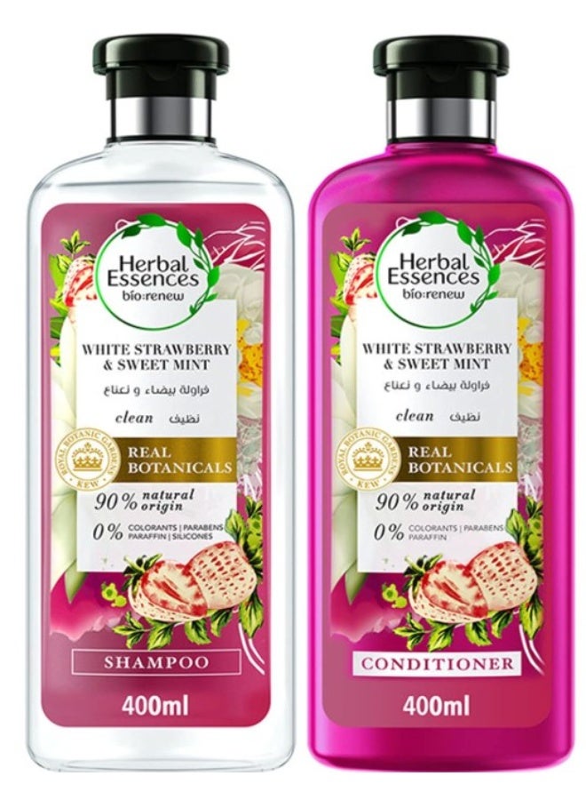 Herbal Essences Bio:Renew, White Strawberry & Mint, Shampoo 400ml + Conditioner 400ml - Image 1