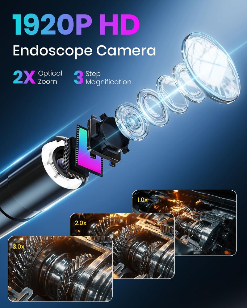 CARPDIM Endoscope Camera with Light,Borescope Cameras with 4.3" IPS 1920P HD Inspection Kamera IP67 Waterproof with 8 Adjustable LEDs 16.5 FT Semi-Rigid Cable Borescopes for Sewer Drain Pipe Cool Gadgets - Image 2