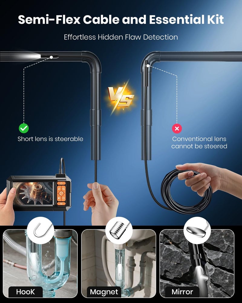 CARPDIM Endoscope Camera with Light,Borescope Cameras with 4.3" IPS 1920P HD Inspection Kamera IP67 Waterproof with 8 Adjustable LEDs 16.5 FT Semi-Rigid Cable Borescopes for Sewer Drain Pipe Cool Gadgets - Image 4
