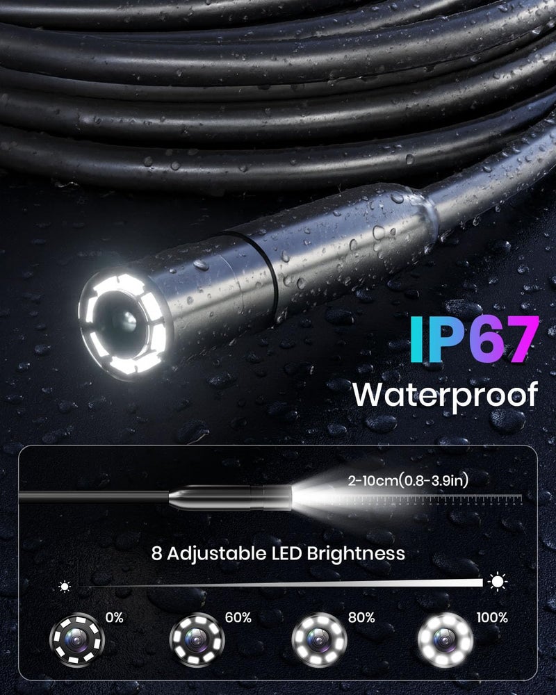 CARPDIM Endoscope Camera with Light,Borescope Cameras with 4.3" IPS 1920P HD Inspection Kamera IP67 Waterproof with 8 Adjustable LEDs 16.5 FT Semi-Rigid Cable Borescopes for Sewer Drain Pipe Cool Gadgets - Image 5
