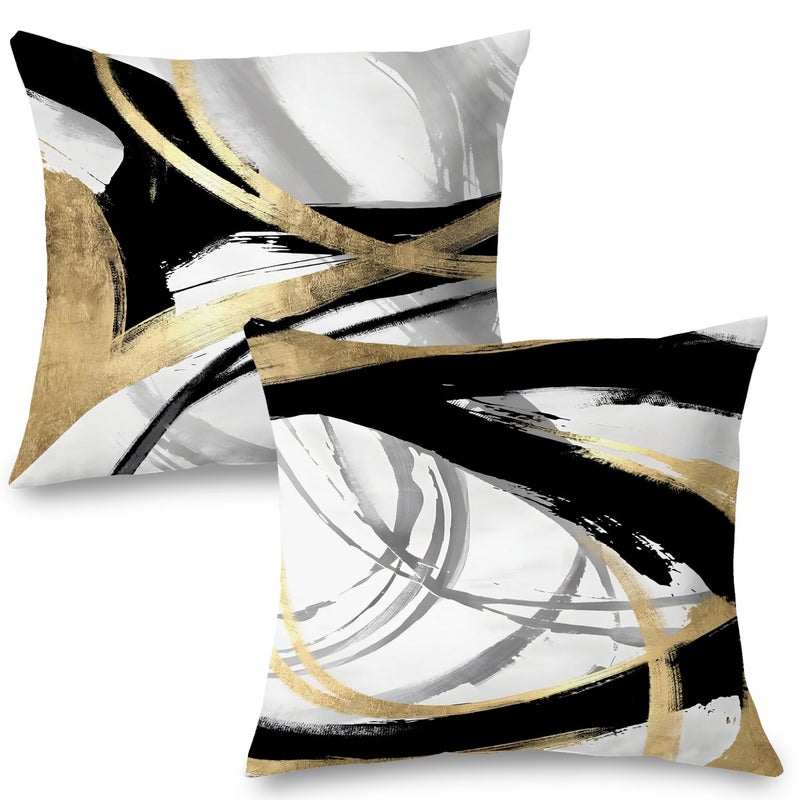 Supwhd Black White and Gold Pillow Covers  Abstract Black and Gold Pillow Covers 20x20 Set of 2  Modern Boho Home Decor  Black and Gold Pillows Decorative Throw Pillows for Couch Living Room Bedroom - Image 1