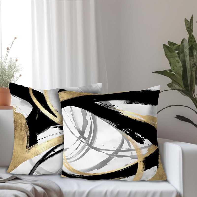 Supwhd Black White and Gold Pillow Covers  Abstract Black and Gold Pillow Covers 20x20 Set of 2  Modern Boho Home Decor  Black and Gold Pillows Decorative Throw Pillows for Couch Living Room Bedroom - Image 2