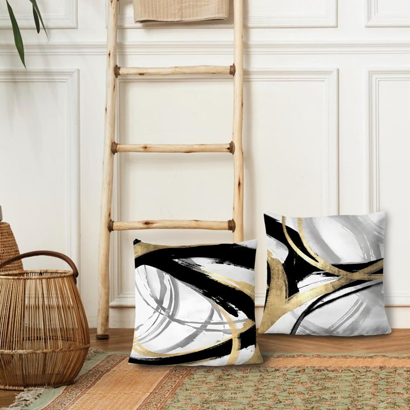 Supwhd Black White and Gold Pillow Covers  Abstract Black and Gold Pillow Covers 20x20 Set of 2  Modern Boho Home Decor  Black and Gold Pillows Decorative Throw Pillows for Couch Living Room Bedroom - Image 3