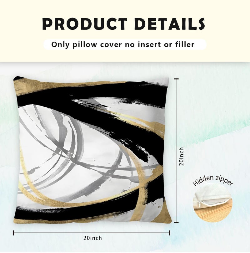Supwhd Black White and Gold Pillow Covers  Abstract Black and Gold Pillow Covers 20x20 Set of 2  Modern Boho Home Decor  Black and Gold Pillows Decorative Throw Pillows for Couch Living Room Bedroom - Image 5