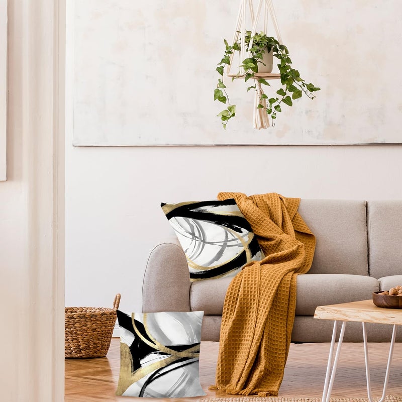 Supwhd Black White and Gold Pillow Covers  Abstract Black and Gold Pillow Covers 20x20 Set of 2  Modern Boho Home Decor  Black and Gold Pillows Decorative Throw Pillows for Couch Living Room Bedroom - Image 4