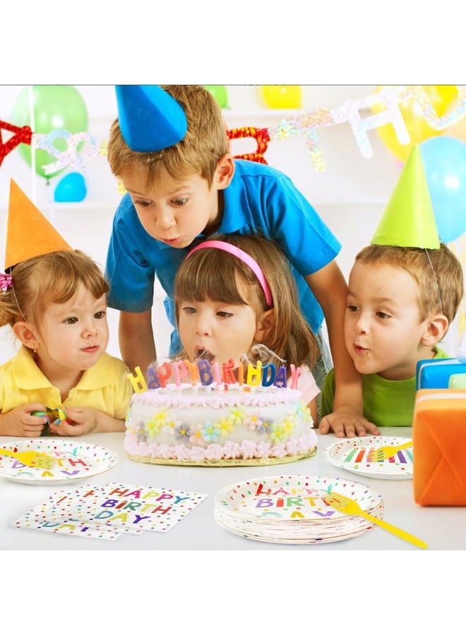 Koeilay 96 Pcs Birthday Party Supplies Disposable Tableware Set with Colorful Dots Design Include Birthday Plates and Napkins Plastic Forks Birthday Party Decorations, Serve 24 Guests - Image 4