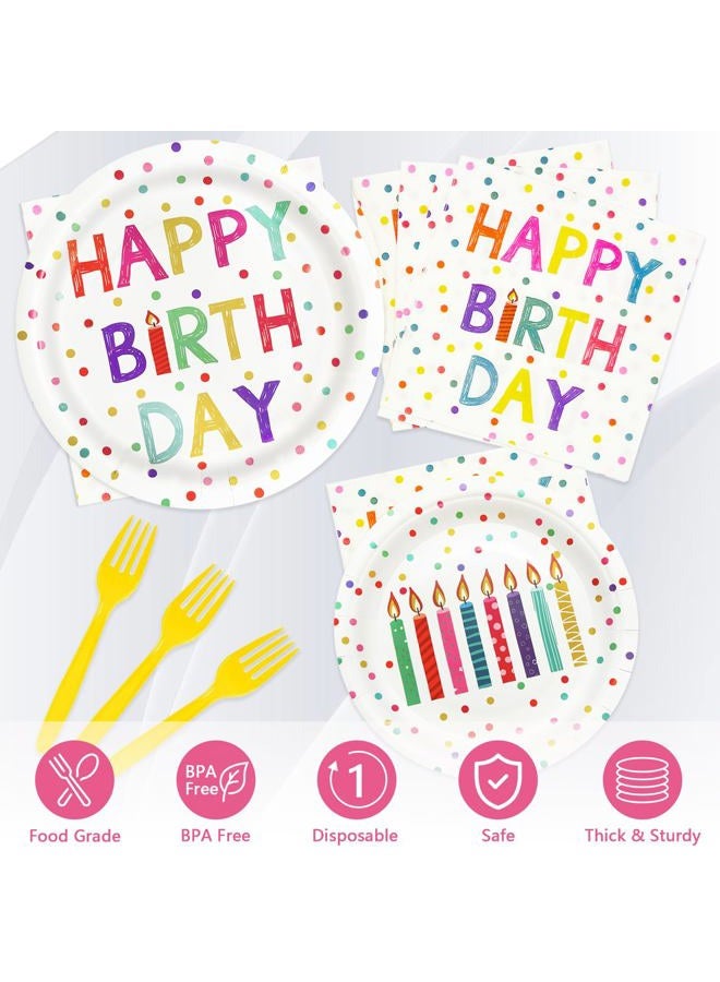 Koeilay 96 Pcs Birthday Party Supplies Disposable Tableware Set with Colorful Dots Design Include Birthday Plates and Napkins Plastic Forks Birthday Party Decorations, Serve 24 Guests - Image 3