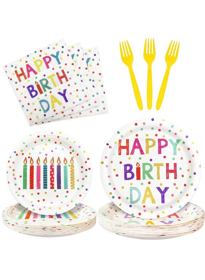 Koeilay 96 Pcs Birthday Party Supplies Disposable Tableware Set with Colorful Dots Design Include Birthday Plates and Napkins Plastic Forks Birthday Party Decorations, Serve 24 Guests - Image 1