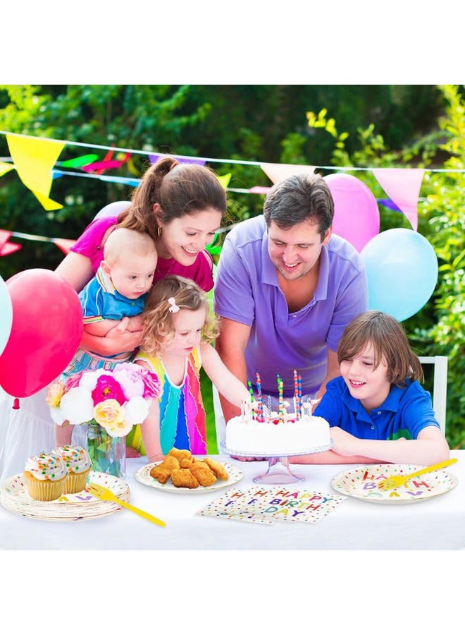 Koeilay 96 Pcs Birthday Party Supplies Disposable Tableware Set with Colorful Dots Design Include Birthday Plates and Napkins Plastic Forks Birthday Party Decorations, Serve 24 Guests - Image 5