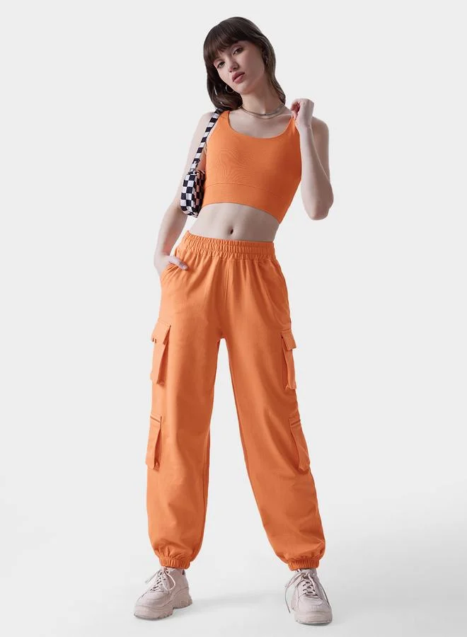 The Souled Store Orange Scoop Neck Ribbed Bralette