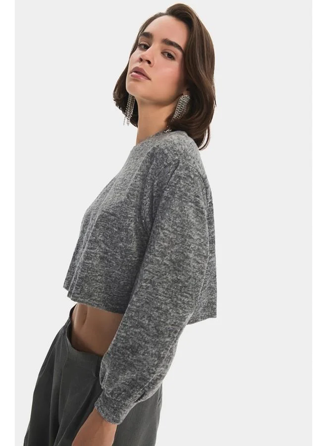 JUNE June Women Viscose Blend Balloon Sleeve Knitwear Sweater Anthracite