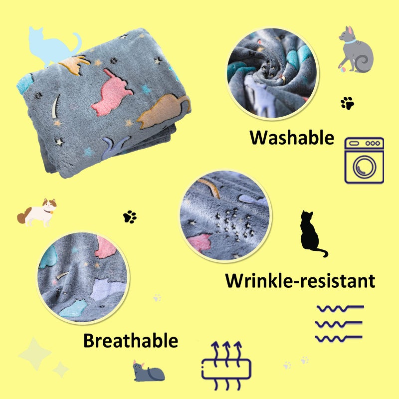 SYMI SMMR Christmas Best Gift Glow in The Dark Cute Cat Throw Blanket with Storage Bag, Soft Throw Blanket for Girls Boys, Birthday, Girls Blanket Kids Blanket,Day Care Home Travel Use,50"x60" Grey - Image 3