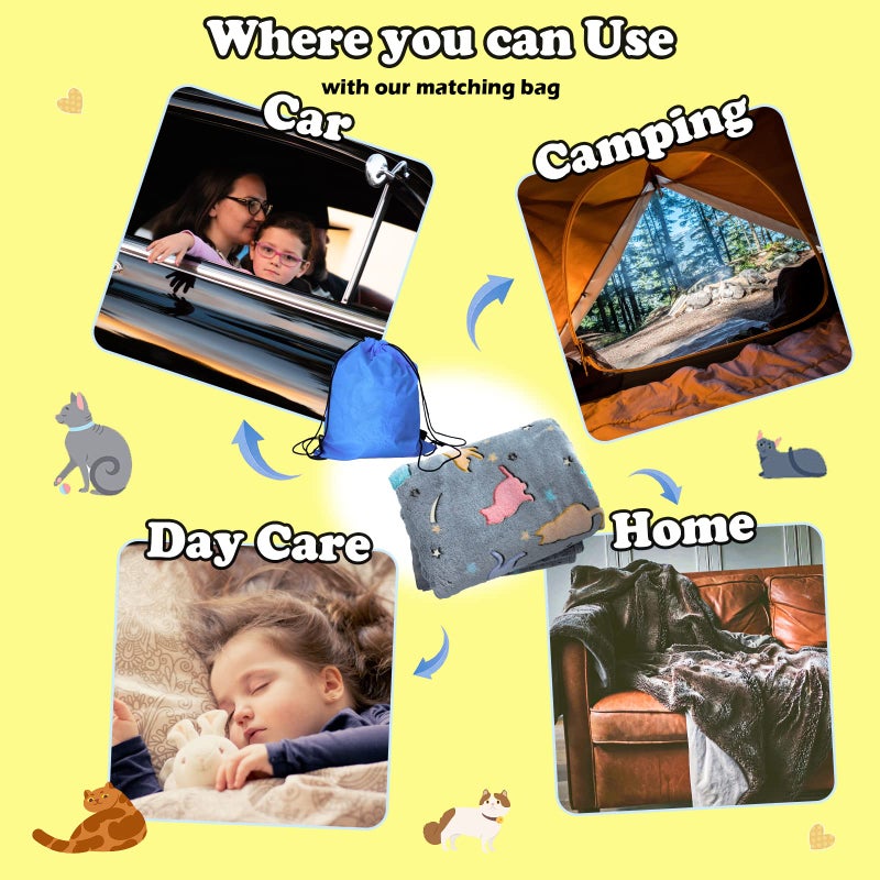 SYMI SMMR Christmas Best Gift Glow in The Dark Cute Cat Throw Blanket with Storage Bag, Soft Throw Blanket for Girls Boys, Birthday, Girls Blanket Kids Blanket,Day Care Home Travel Use,50"x60" Grey - Image 5