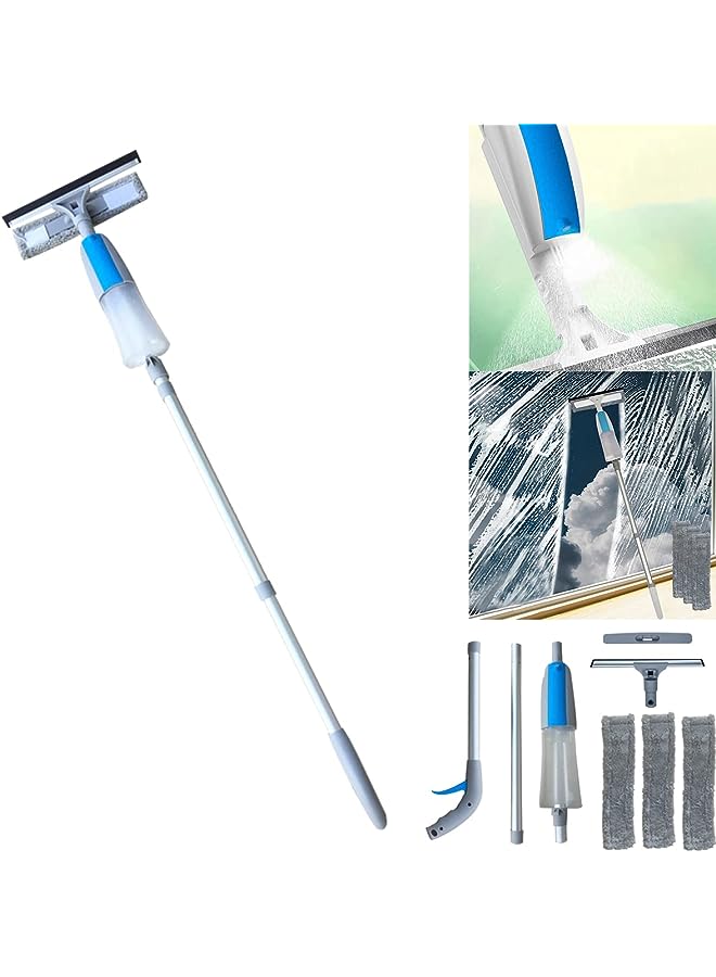 PROMASS Window Squeegee Cleaning Tool Set 3-in-1 Glass Washer 410ml Large Water Capacity & 3 Microfiber Scrubbers, Shower Squeegee with Extension Pole for Indoor/Outdoor High Window Glass Mirror - Image 1