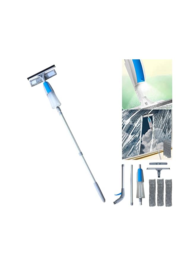 PROMASS Window Squeegee Cleaning Tool Set 3-in-1 Glass Washer 410ml Large Water Capacity & 3 Microfiber Scrubbers, Shower Squeegee with Extension Pole for Indoor/Outdoor High Window Glass Mirror - Image 2