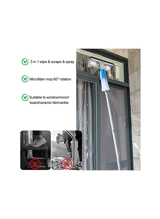 PROMASS Window Squeegee Cleaning Tool Set 3-in-1 Glass Washer 410ml Large Water Capacity & 3 Microfiber Scrubbers, Shower Squeegee with Extension Pole for Indoor/Outdoor High Window Glass Mirror - Image 3
