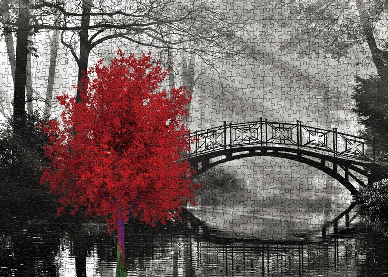BBOLDIN Scarlet Solitude Classic Puzzles for Adults 1000 Pieces Black and White Bridge and Red Tree Jigsaw Puzzles Wall Art Puzzles for Adults Decor - Image 3