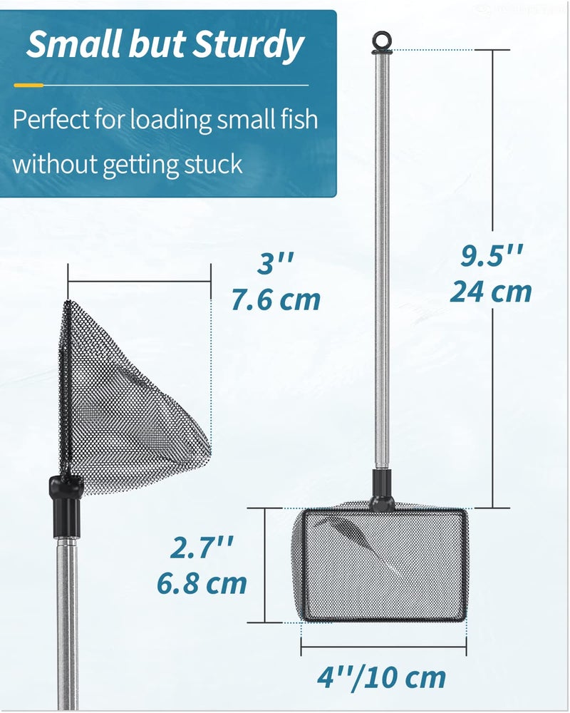 Pawfly 4 Inch Aquarium Fish Net with Telescopic Stainless Steel Handle Small Square Net with Soft Fine Mesh Sludge Food Residue Wastes Skimming Cleaning Net for Fish Tanks Small Koi Ponds and Pools - Image 4