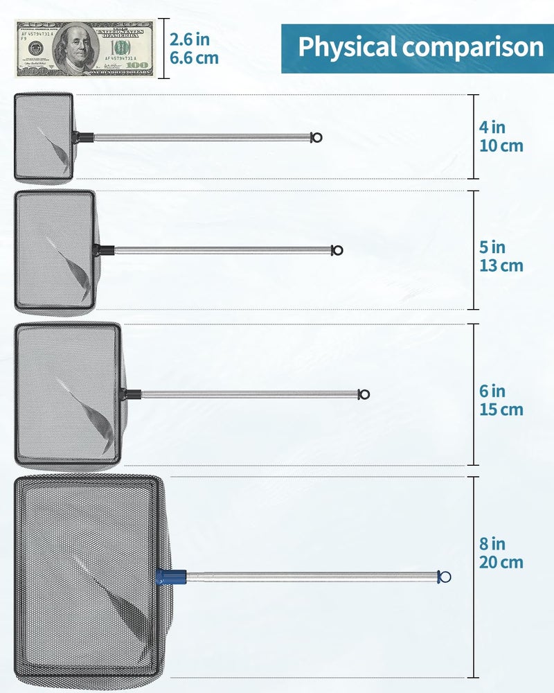 Pawfly 4 Inch Aquarium Fish Net with Telescopic Stainless Steel Handle Small Square Net with Soft Fine Mesh Sludge Food Residue Wastes Skimming Cleaning Net for Fish Tanks Small Koi Ponds and Pools - Image 2