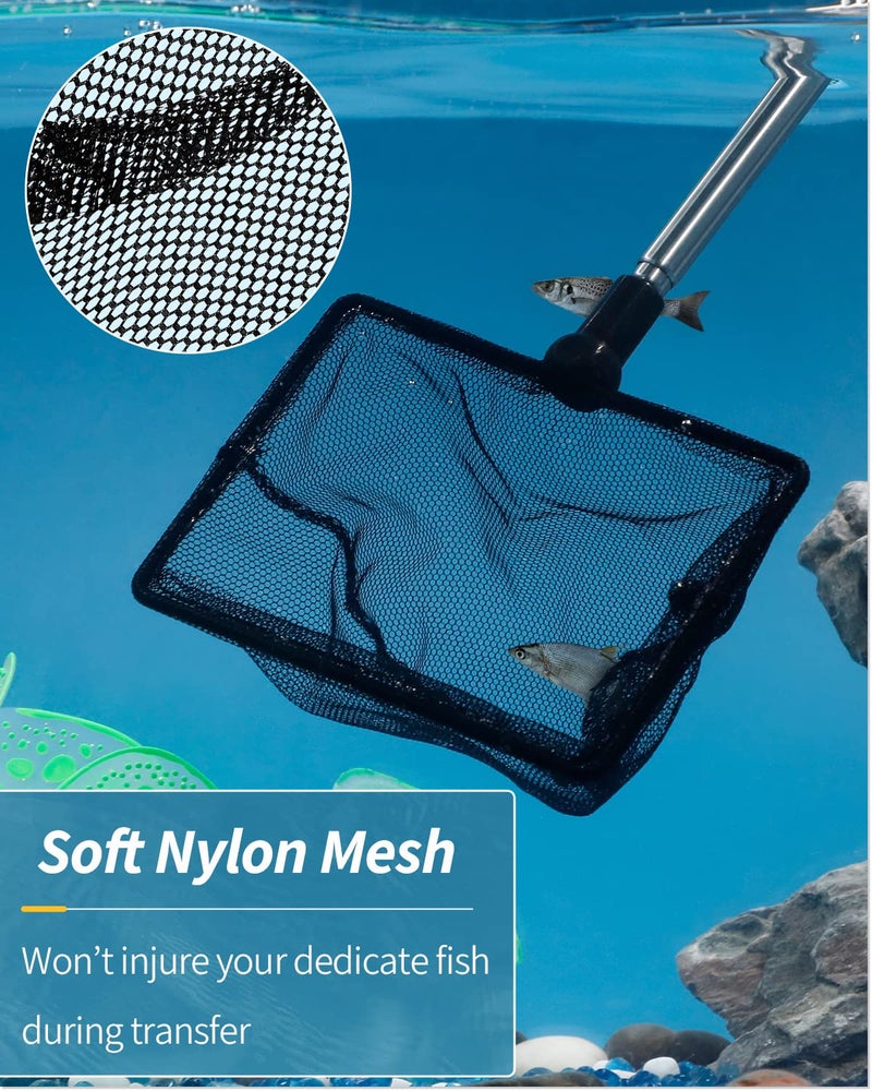 Pawfly 4 Inch Aquarium Fish Net with Telescopic Stainless Steel Handle Small Square Net with Soft Fine Mesh Sludge Food Residue Wastes Skimming Cleaning Net for Fish Tanks Small Koi Ponds and Pools - Image 3