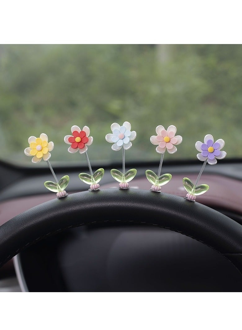 Generic 5pcs Daisy Flower Car Center Console Ornaments - Dashboard and Interior Decoration Accessories  - Image 1