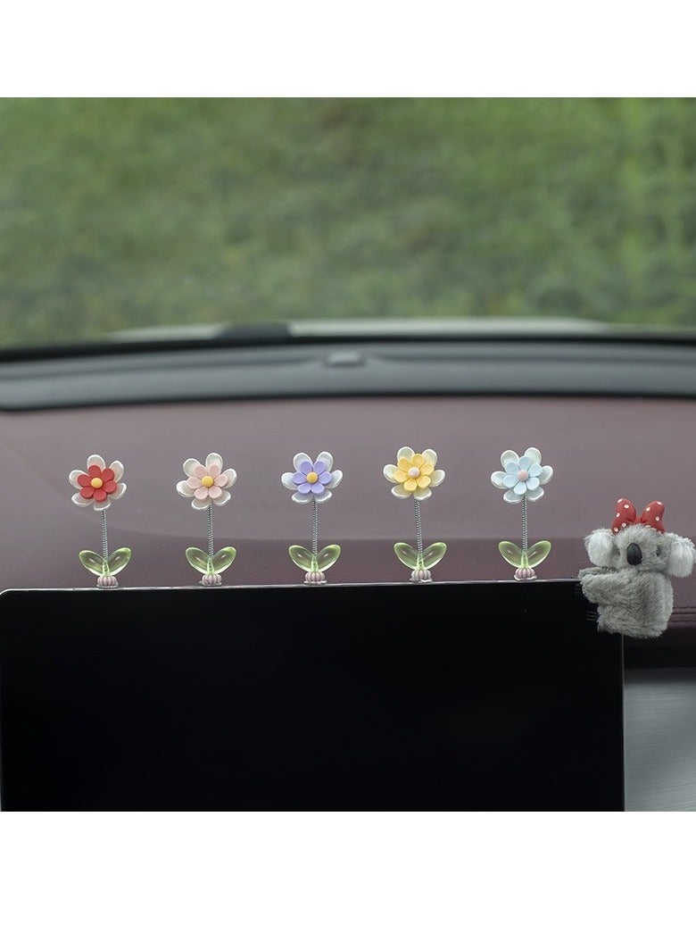 Generic 5pcs Daisy Flower Car Center Console Ornaments - Dashboard and Interior Decoration Accessories  - Image 3