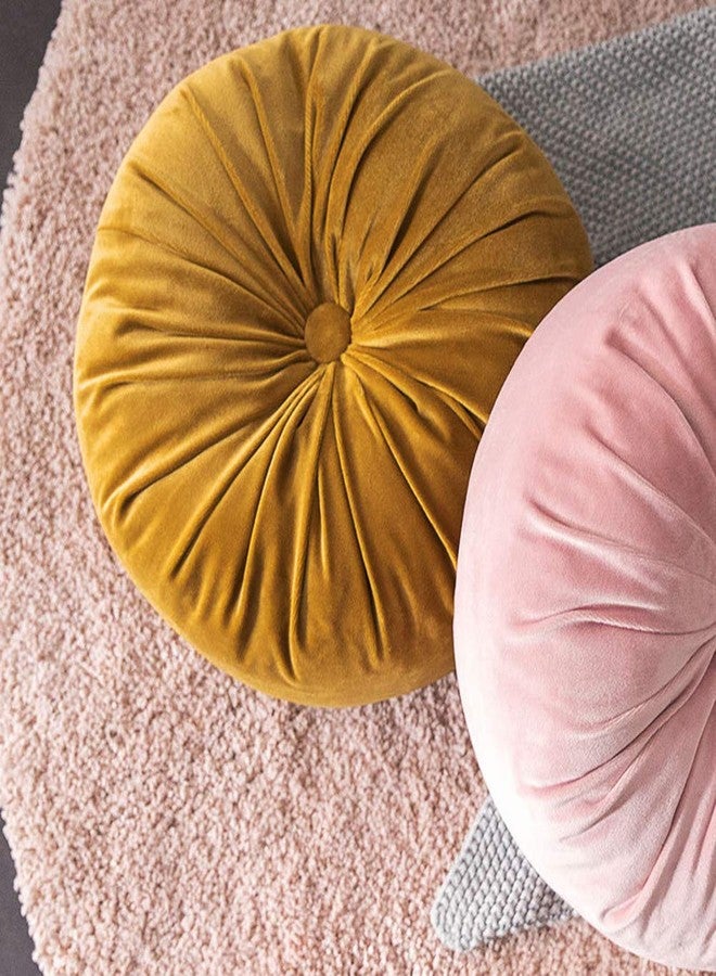 vctops Round Velvet Solid Color Chair Cushion Pumpkin Pleated Throw Pillow Home Decorative Floor Pillow Diameter 15" Pink - Image 3