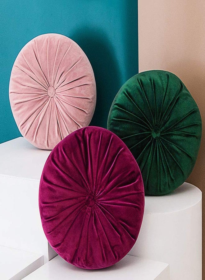 vctops Round Velvet Solid Color Chair Cushion Pumpkin Pleated Throw Pillow Home Decorative Floor Pillow Diameter 15" Pink - Image 2