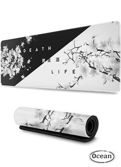 Ocean Gaming Mouse Pad Black and White Cherry Blossom,Extended Large Mouse Mat Desk Pad, Stitched Edges Mousepad, Long Non-Slip Rubber Base Mice Pad(31.5x11.8x0.12 Inch)  - Image 1