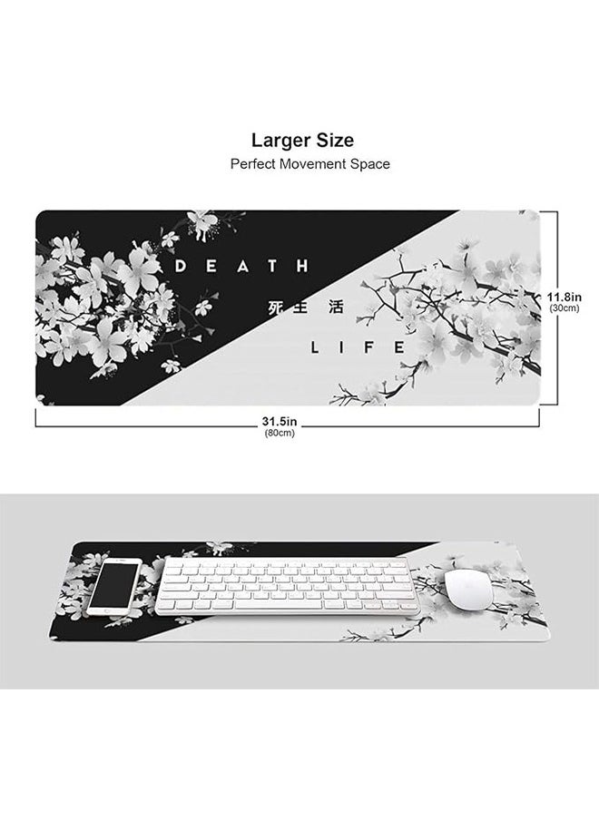 Ocean Gaming Mouse Pad Black and White Cherry Blossom,Extended Large Mouse Mat Desk Pad, Stitched Edges Mousepad, Long Non-Slip Rubber Base Mice Pad(31.5x11.8x0.12 Inch)  - Image 3