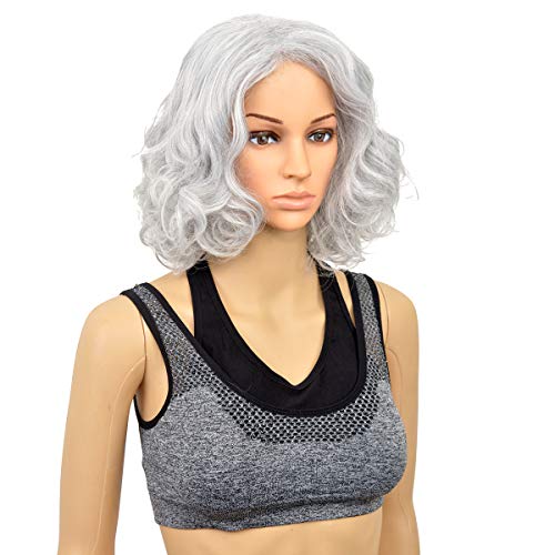 SiYi Short Curly Silver Gray Wigs for Old Lady Costume for Women and Grandma Arty Wig Silver Gray Mother Oldlady Wig - Image 1
