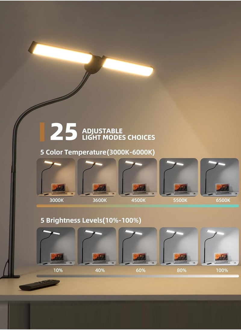 Led Desk Lamp for Home Office, Eye-Care Architect Light with Clamp, Adjustable Flexible Gooseneck,25 Lighting Models