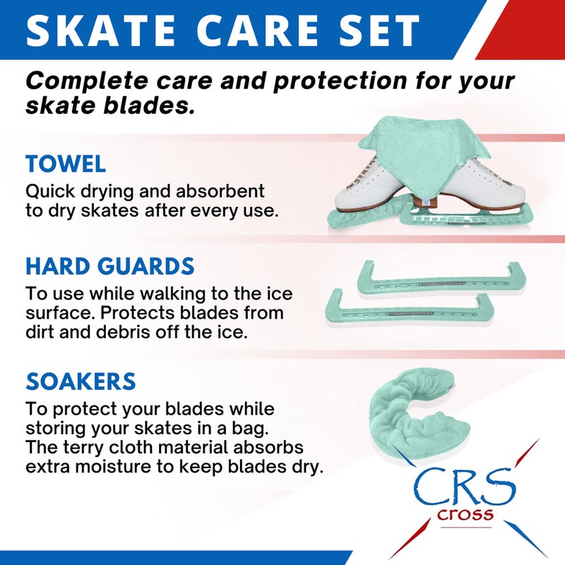 CRS Cross Ice Skate Guards, Soakers and Towel Gift Set. Essential Ice Skating Hard Guard and Soft Skate Blade Cover Accessories for Figure Skating or Hockey (Sit Spin Sea Foam, Large) - Image 3